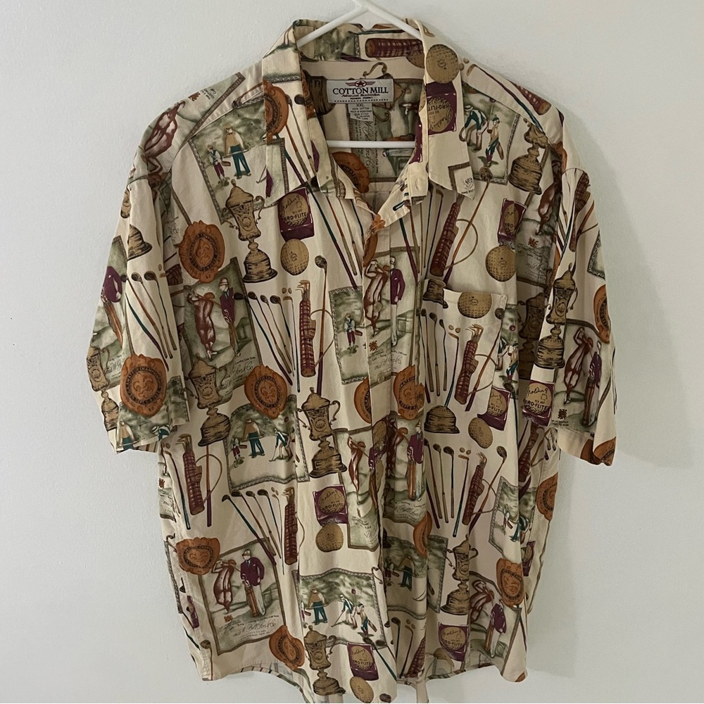 Vintage Cotton Mill Golf Themed Shirt, Size: XXL